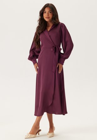 VILA - Vienna Ravenna L/S Ankle Wrap Dress - Fig - Kläder - - Bubbleroom Omlottklänning
