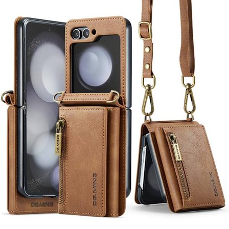 Kompatibel med Samsung Z Flip6/5/4/3 lommeboketui med glidelås brown Z Flip 4