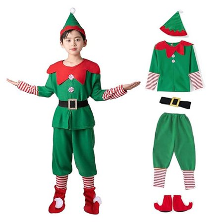 Julealvekostymer - Alvekostymer for gutter og jenter med kjole, hatt og julebelte