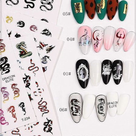 Nagelsticker Set Blommor Gräs Orm Serie Spets Färgade Blommor Bronzing PU3075