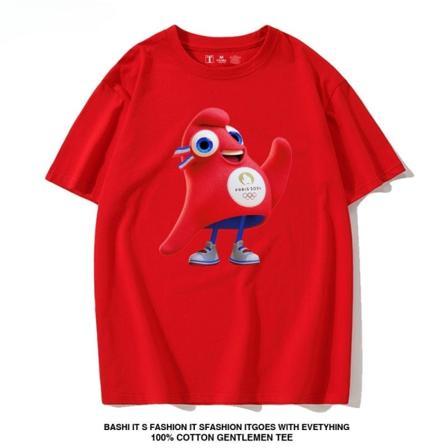 2024 Pariisin olympialaisten T-paita Emblem Mascot Phryges Puuvillavaatteet Paita Unisex Lapset RED Phryge L