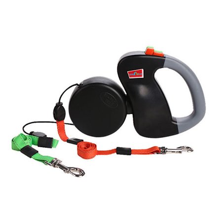 Hunde Reflekterende Rulleline - 360 Graders Filtringsfri - Før To Hunde Ad Gangen, Op Til 22 kg. Reflekterende Rød Og Grøn Line.