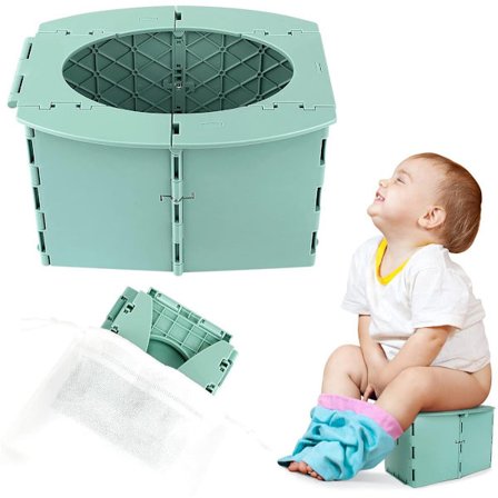 Reisepotte for barn, gjenbrukbar bærbar sammenleggbar potte for småbarn, sammenleggbart toalett for utendørs camping, potte for småbarn (grønn)