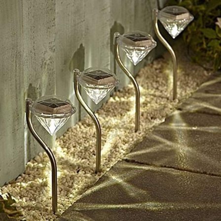 12 X Solcelle diamantlampe i rustfrit stål