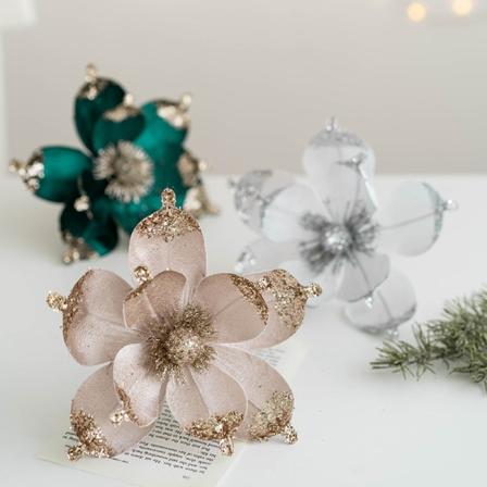 6 stk 20 cm kunstige magnolia blomster klebrig rosa glitter dekorati