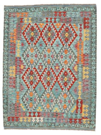 Kelim Afghan Old Stil Teppich 158X206 Grün/Dunkelgrau Wolle, Afghanistan