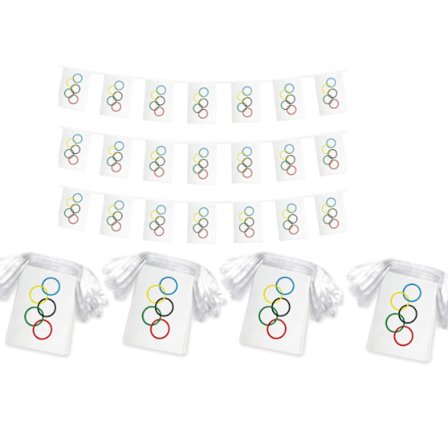 Olympiske flag, dekoration til OL 14*21cm, baråbning, dekoration til internationale begivenheder, 10 meter, 20 flag (4stk)