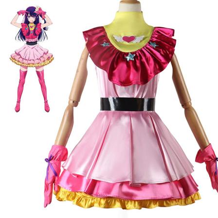 Anime Hoshino Ai Cosplay for kvinner Oshi no Ko Kostyme Rosa kjole S