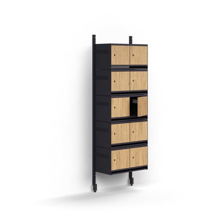Skoskap ENTRY, grunnseksjon, vegghengt, 10 tredører, H1800 B600 D300 mm, antrasitt/eik