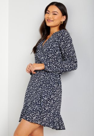 ONLY Carly L/S Wrap Dress Night Sky AOP:White Klær