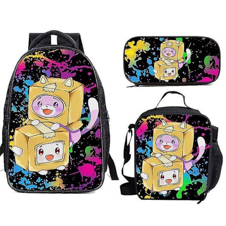 Rl Lankybox Print Skole Taske Studerende Rygsæk Tre Stykke Rygsæk