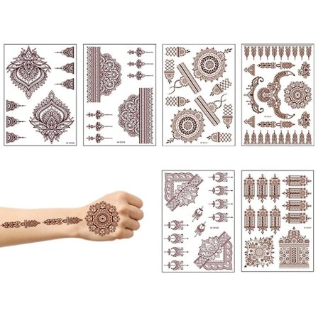 Midlertidige tatoveringer, Henna tatoveringer Brune røde tatoveringer Stickers Blonder Midlertidige tatoveringer Vandtætte kropsklistermærker til 
