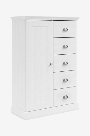 Loft24 - Motala Kommode med 1 dør 5 skuffer - Hvit - Skap - Fra Homeroom