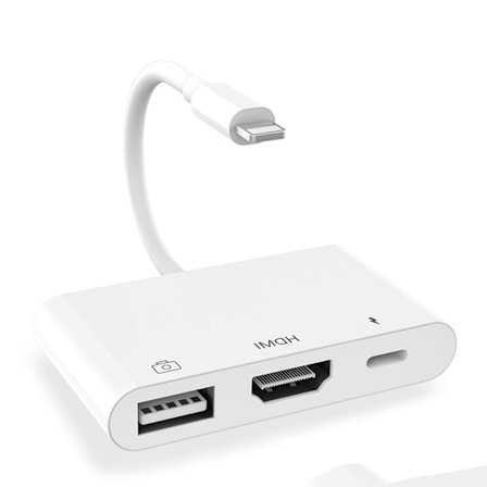 Adapter og stik til lavstrømskabel til iPhone Flat Lightning til HDMI USB Hurtig opladning otg 3-i-1 Konverter 12,8*6,3*1,2 cm Hvid
