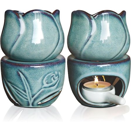 Keramisk Voks Smeltebrænder, Lotus Aromaterapi Æterisk Olie Diffuser med Isknækket Glasur til Hjemmeduft, Fyrfadslys Varmer