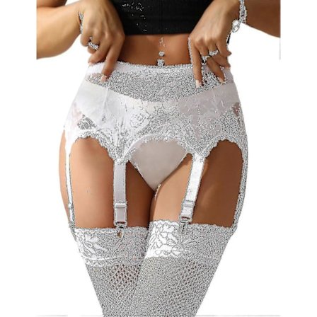 Damstrumpbyxor Plus Size Spetsstrumpband Och 6 Metallklämmor Justerbara Underkläder Strumpbyxor U WhiteA