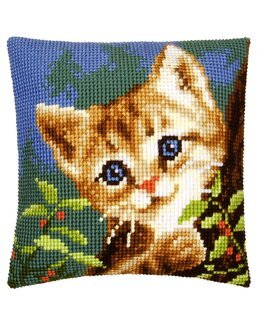 Broderikit Kudde Den glada katten