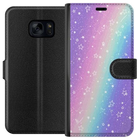 Kompatibelt Lommeboketui til Samsung Galaxy S7 Rainbow-farget pastellbakgrunn med hvite stjerner og gnistrende prikker i myk overgang