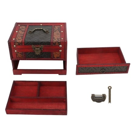 Vintage-korurasia, monikerroksinen muotoilu, retro, elegantti, kaunis, toimiva puinen korurasia lukolla