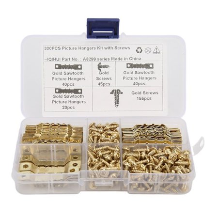 100 stk. Savtakke Billedeophæng Rustfrit Stabil Holdbar Sømløs Savtakke Rammeophæng Kroge med 200 stk. Skruer Guld
