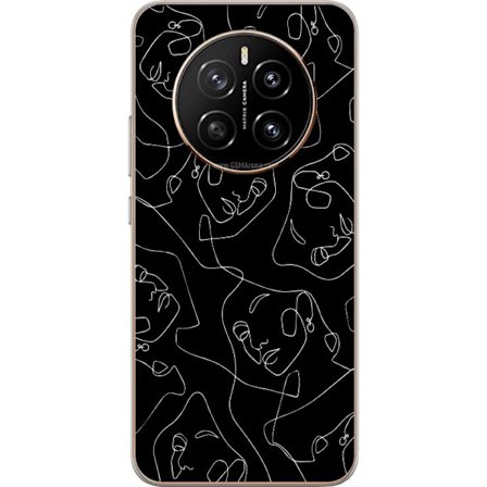 Yhteensopiva Puhelinkuori Honor Honor Magic7 abstraktit kasvot viivataidetta valkoisella tummalla taustalla moderni minimalistinen muotoilu taiteellis