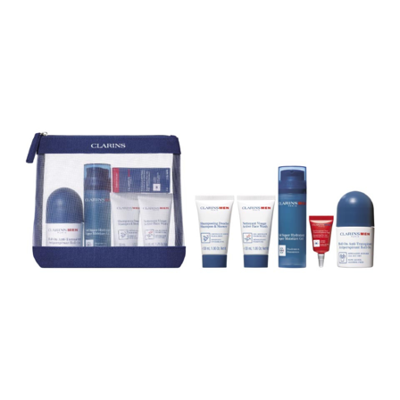 Clarins Men Grooming Essentials Set cont.: Super Moisture Gel 50 ml (GH 1485004) + Deodorant Roll-on 50 ml (GH 1490862) + Shampoo and Shower Gel 30 ml