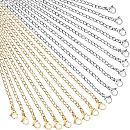 20 Rostfria stålkedjor, 45 cm, smyckeshalsband, länkkedja, silver och guld, gör-det-själv-set med hummerlås för smyckestillverkning