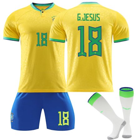 Qatar 2022 fotbolls-VM Brasilien Hem Gabriel Jesus #18 Tröja Samba Fotboll T-shirts för herr Set Barn Ungdomar