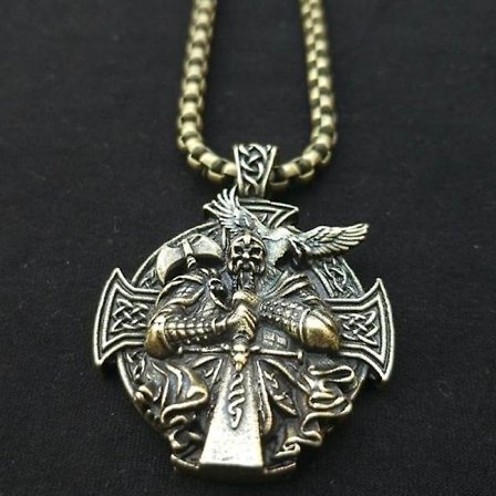 Unisex Vintage Myth Emblem Celtic Sun Cross Amulet Pendant Carve Odin Sword Crow Vändbart halsband