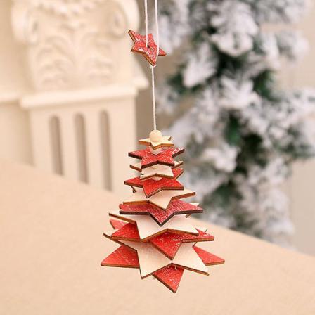 Jul Trä Klocka Hänge Julgran Prydnadssaker Red