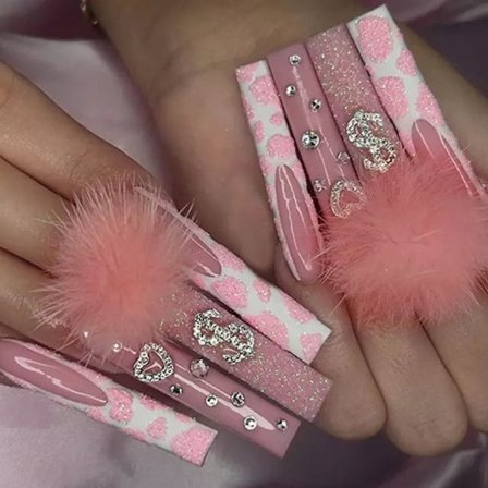 24st Fake Nails Long French Ballerina