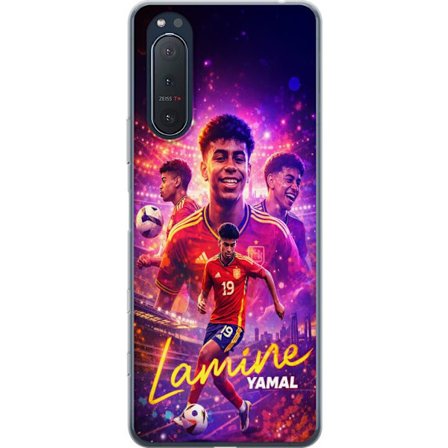 Yhteensopiva Puhelinkuori Sony Sony Xperia 5 II Lamine Yamal jalkapallo juliste Espanjan maajoukkueen pelipaidassa dynaamisella liikkeellä, värikkä