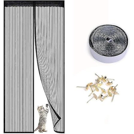 Magnetisk flueskjermdør for vinduer (svart, 80x210 cm), myggnett med kraftig magnet og full ramme