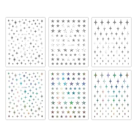 6 ark nagelklistermärken, självhäftande nagelkonstdekaler, stjärna DIY manikyrdekorationer för kvinnor flickor