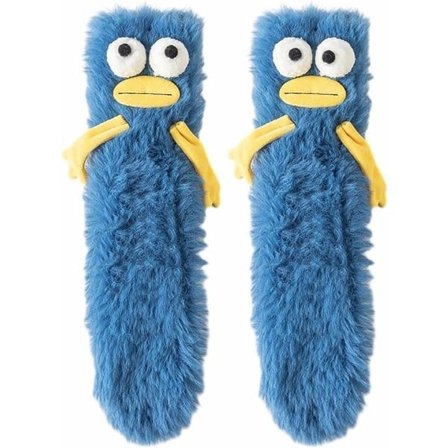 Fluffy Socks, Coral Velvet Funny Fuzzy Socks, Winter Warm Cozy Cartoon Monster Socks, Stylish Birthday - Blue