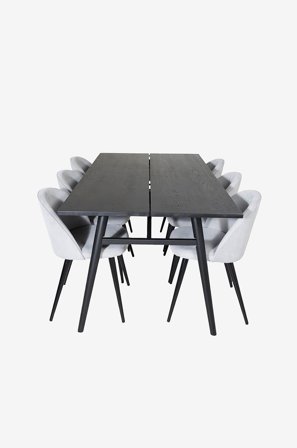 Venture Home - Spisegruppe Sleek med 6 spisebordsstole Velvet - Sort - Spisebordssæt 6 personer - Fra Homeroom