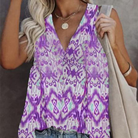 Damväst Printed Linne Ärmlös V-hals Casual