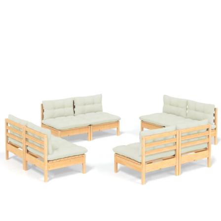 Vidaxl Loungegrupp Med Gräddvita Dynor 8 Delar Massiv Furu Creme