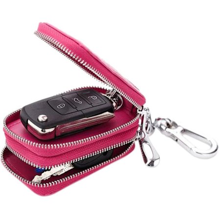 Unisex Håndlaget Ekte Lær Glidelås Nøkkelring Veske Lomme Bilnøkkelholder Veske