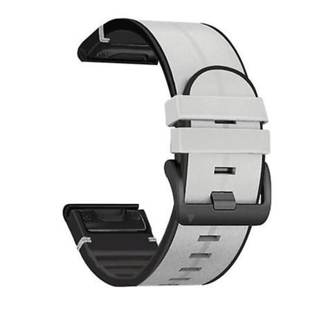 För Garmin Fenix 6x Silikon + Läder Snabbfrigörande Klockarmband CHC Light Grey