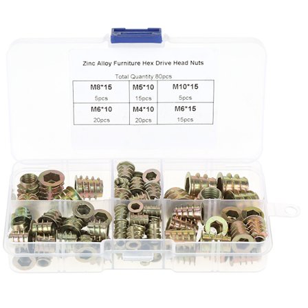 80st Zink Legering Sexkantshylsa Gängade Insatsmuttrar M4 M5 M6 M8 M10 Set