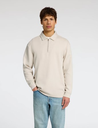 Selected Slhrelax-Emanuel Soft Polo Zip Sweat Ex - Cream - XL