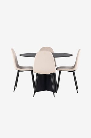 Venture Home - Spisegruppe Bootcut med 4 stk spisestoler Polar - Svart - Spisegruppe 4 personer - Fra Homeroom