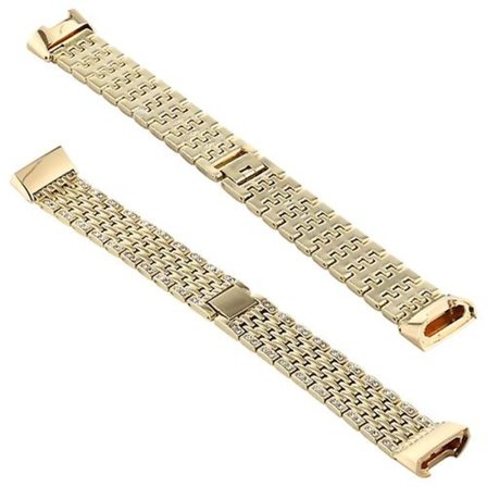 For Fitbit Charge 3 klokkebånd i rustfritt stål med diamantbeslag