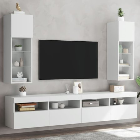 TV-bänk med LED-belysning 2 st vit 30,5x30x90 cm