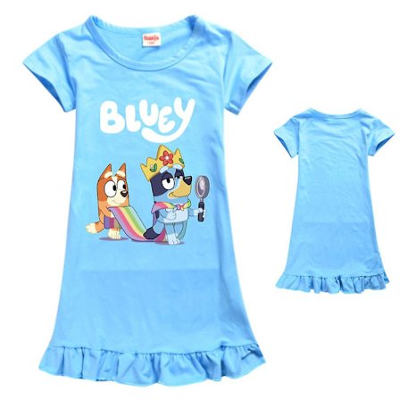 5-12 år Kids Bingo Bluey Pyjamas Flickor Pyjamas Klänning Pyjamas Nattlinne Klänningar Gåvor Ljusblå