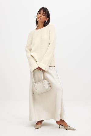 NA-KD Maxikjol i satin med mellanhög midja - Satinkjolar - Beige - EU 32