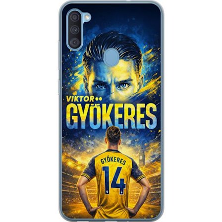 Kompatibelt Mobildeksel til Samsung Samsung Galaxy A11 Viktor Gyökeres fotballplakat i gult og blått med dramatisk stadionbakgrunn, sportillustrasjo