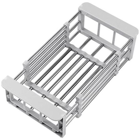 Justerbar teleskopisk køkkenindsats i rustfrit stål til opbevaring over vasken, opvaskestativ, grøntsagsbakke, afløbs-B