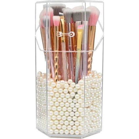 Makeupbørsteholder, akryl opbevaring og støvtæt opbevaringsboks, makeupbørsteholder i akryl med låg, til toiletbord og badeværelse